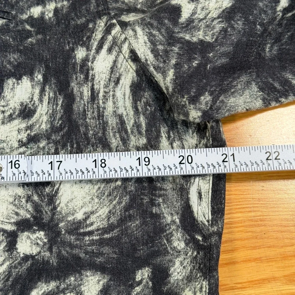 John Varvatos Mens Black White Abstract Floral Swirl 100% Linen Shirt M W621Y1